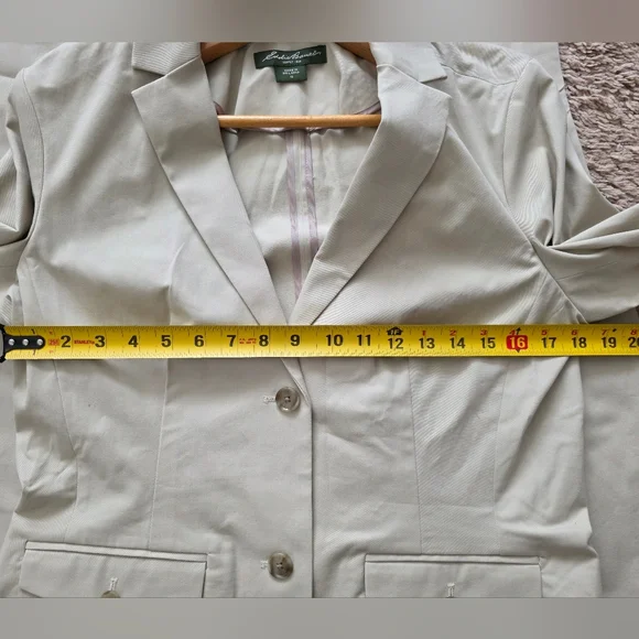 Eddie Bauer Pant Blazer Suit Set Womens 12 Cream Cotton Blend Preppy Academia - Picture 4 of 12